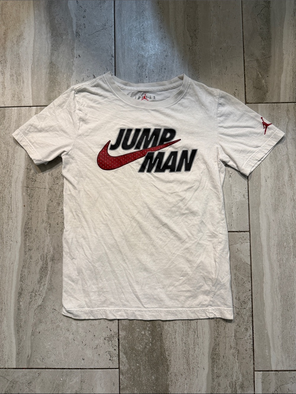 Nike White Short Sleeve Tee with Red Jumpman Swoosh